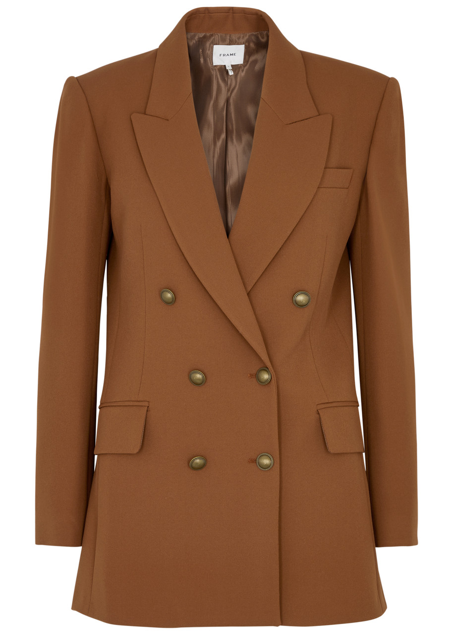 Shop Frame Double-breasted Twill Blazer In Brown