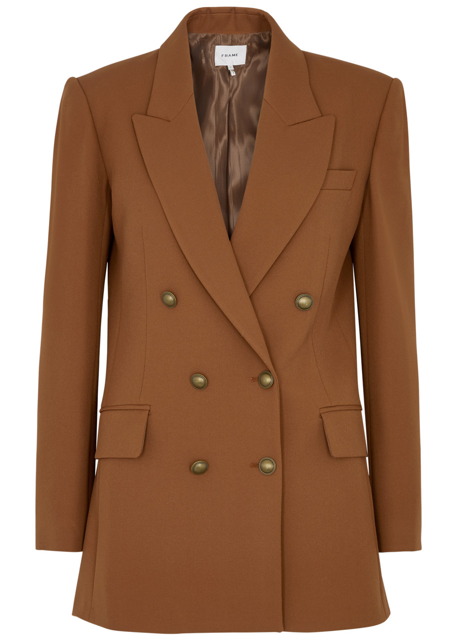 Frame Double-breasted Slim Blazer In Brown