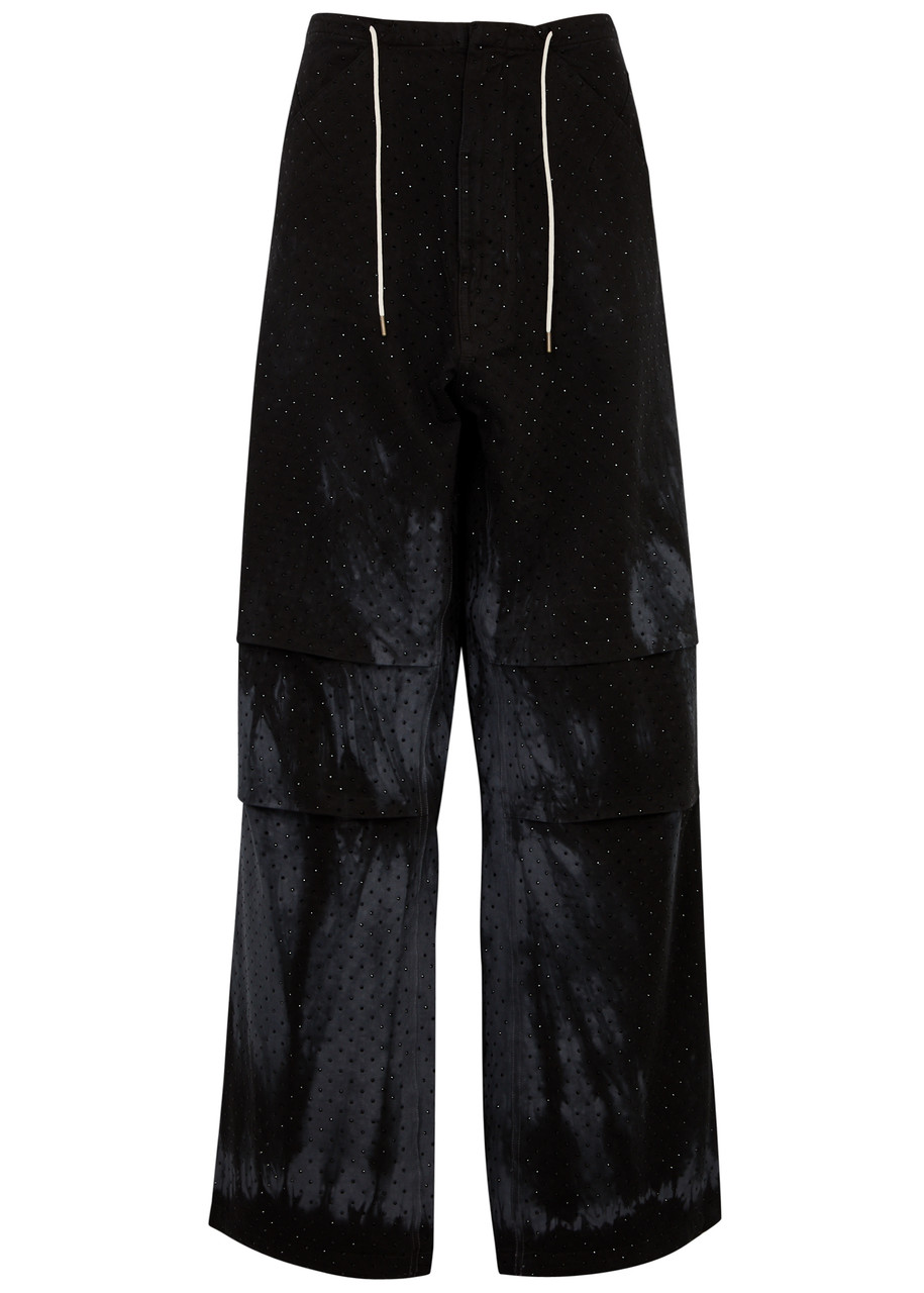 Darkpark Daisy Crystal-embellished Wide-leg Jeans In Black