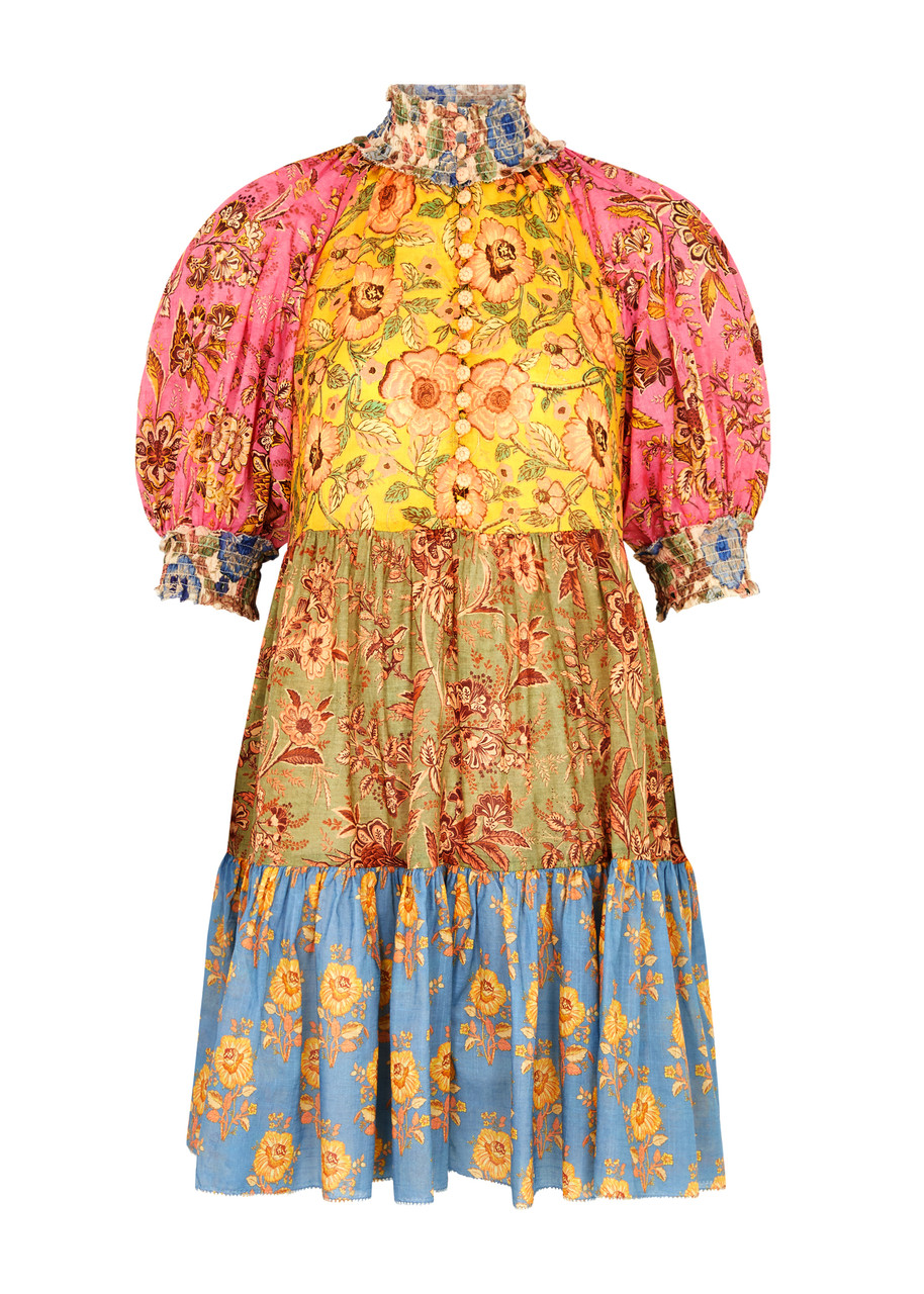 Zimmermann June Lantern Floral-print Cotton Minidress In Multicoloured