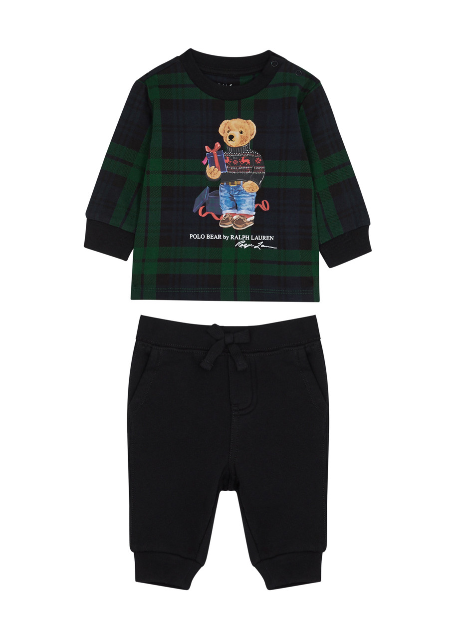 Polo Ralph Lauren Kids Checked Printed Top And Sweatpants Set In Black
