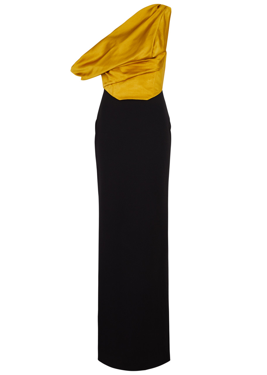 Shop Solace London Kara Satin And Crepe Maxi Dress In Gold