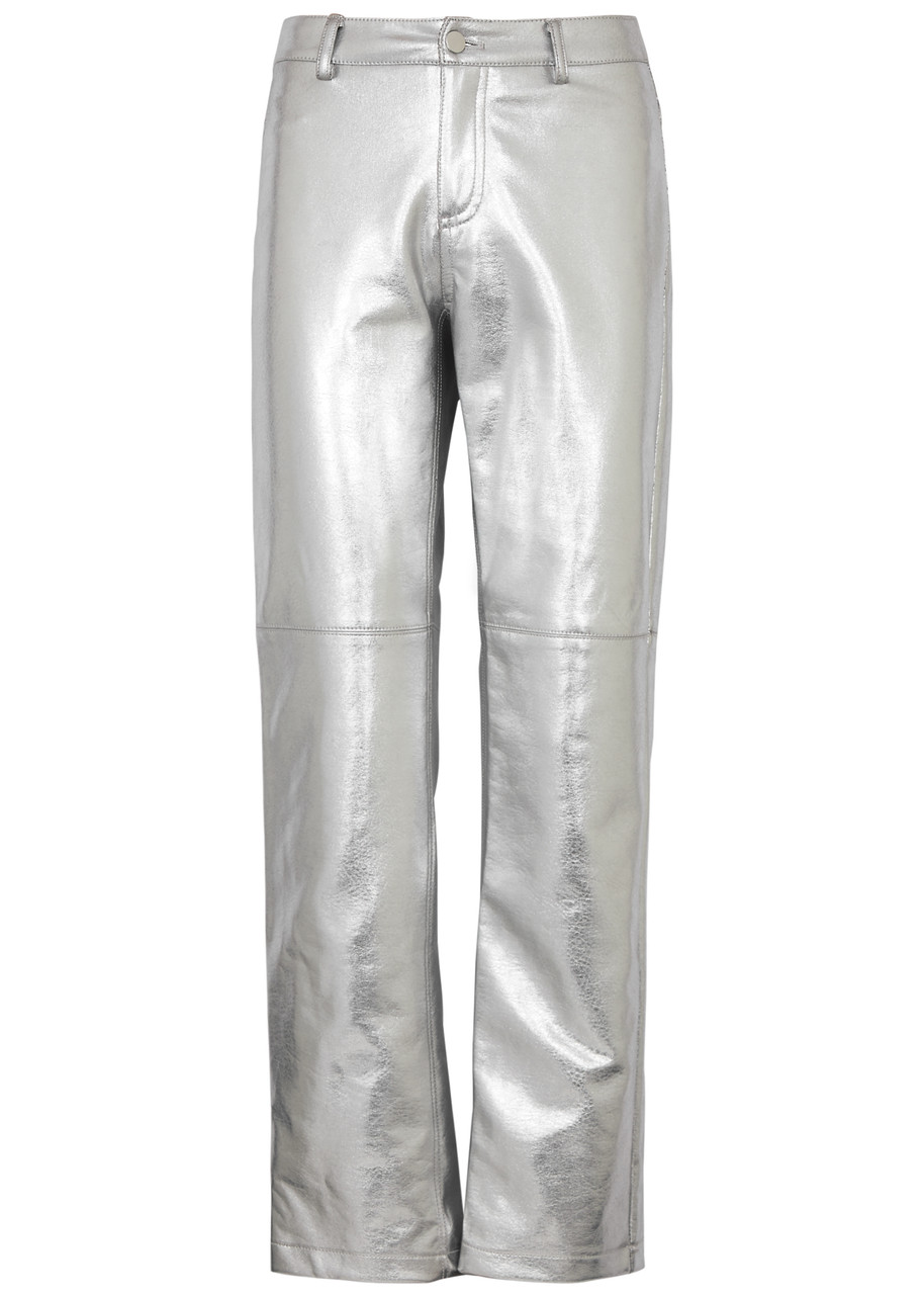 Jakke Cindy Metallic Faux Leather Trousers In Silver