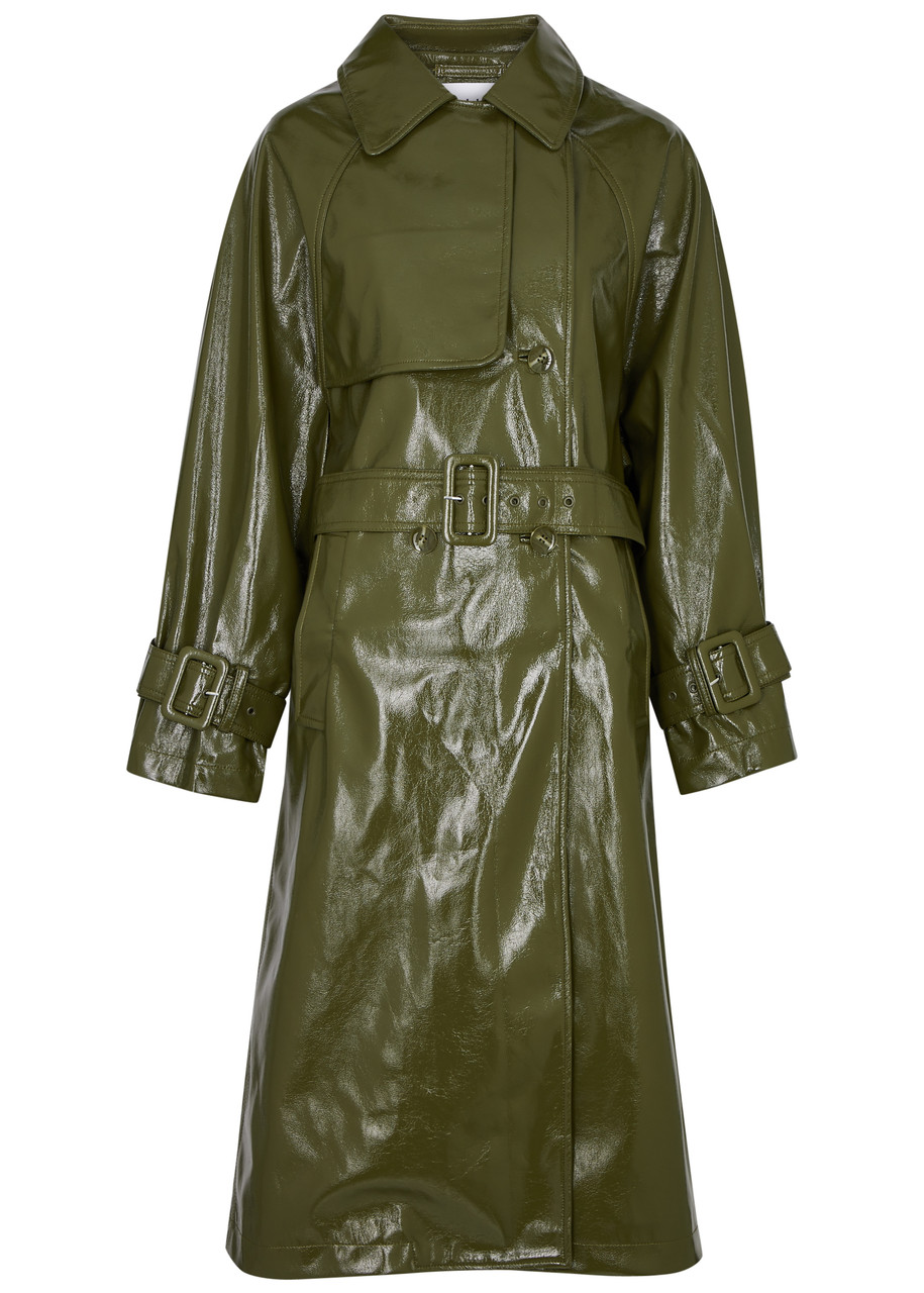 Jakke Winona Patent Faux Leather Trench Coat In Green