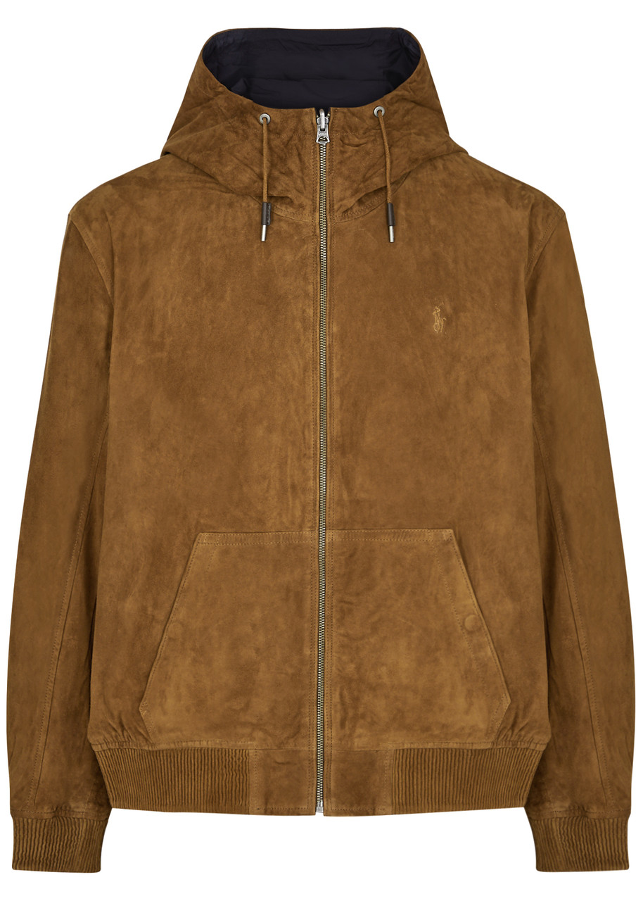 Polo Ralph Lauren Hooded Reversible Suede Jacket In Brown