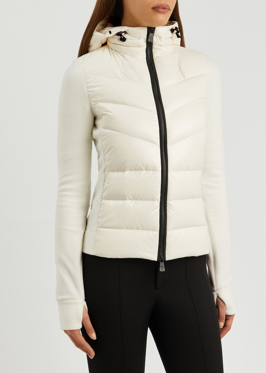 Moncler Women's Extra Small White Quilted Shell And Fleece Jacket - Drawstring Hood - Xs (uk6 /xs) 