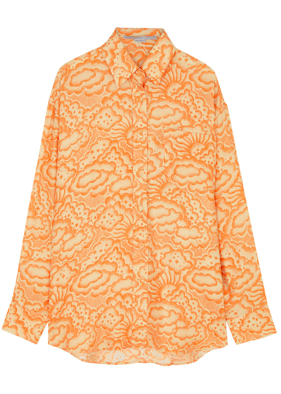 Stella Mccartney Cloud-print Silk Shirt In Orange