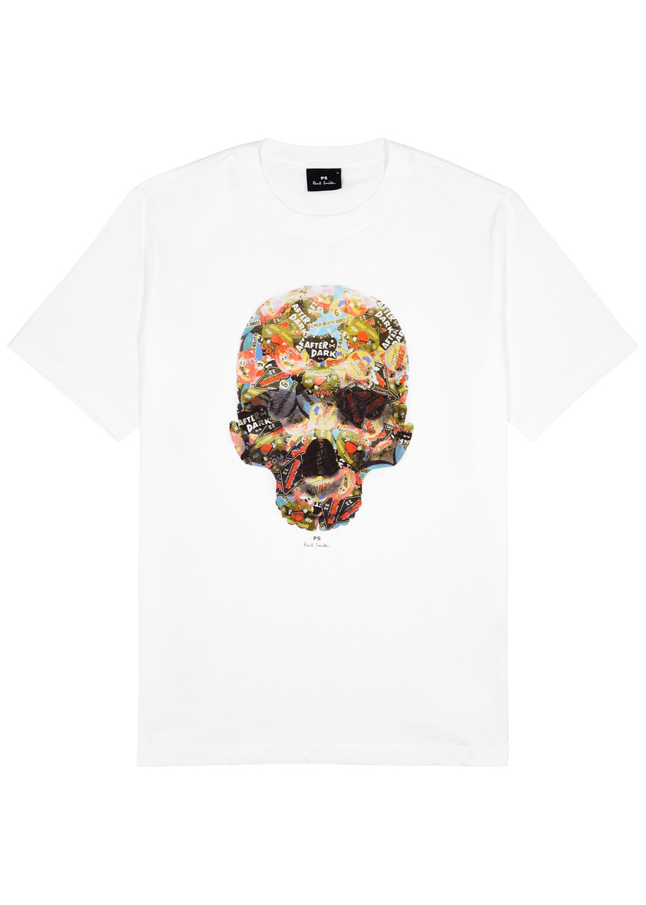 Ps By Paul Smith Sticker Skull Printed Cotton T-shirt In White