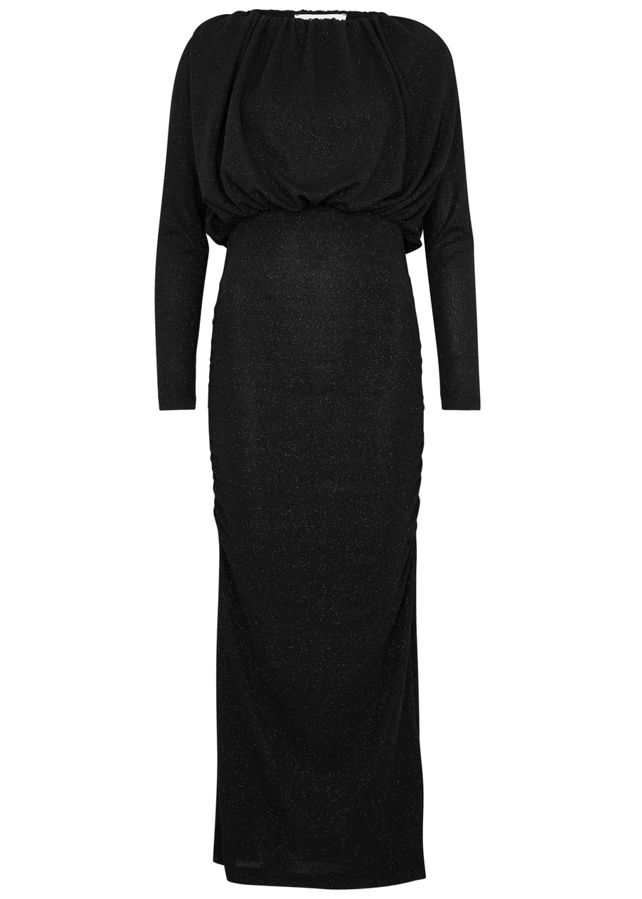 Day Birger Et Mikkelsen Marion Ruched Metallic-knit Midi Dress In Black