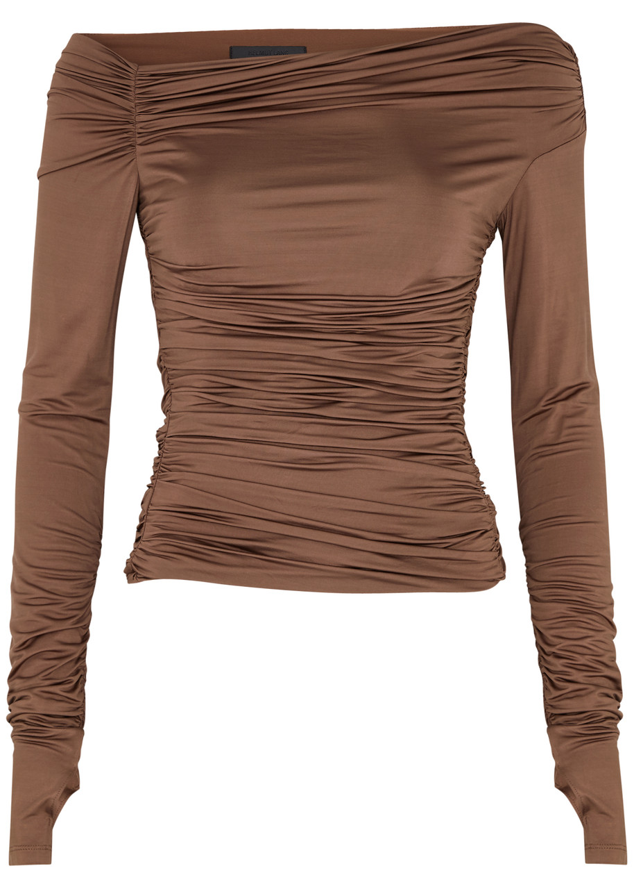 Helmut Lang Ruched Stretch-jersey Top In Brown