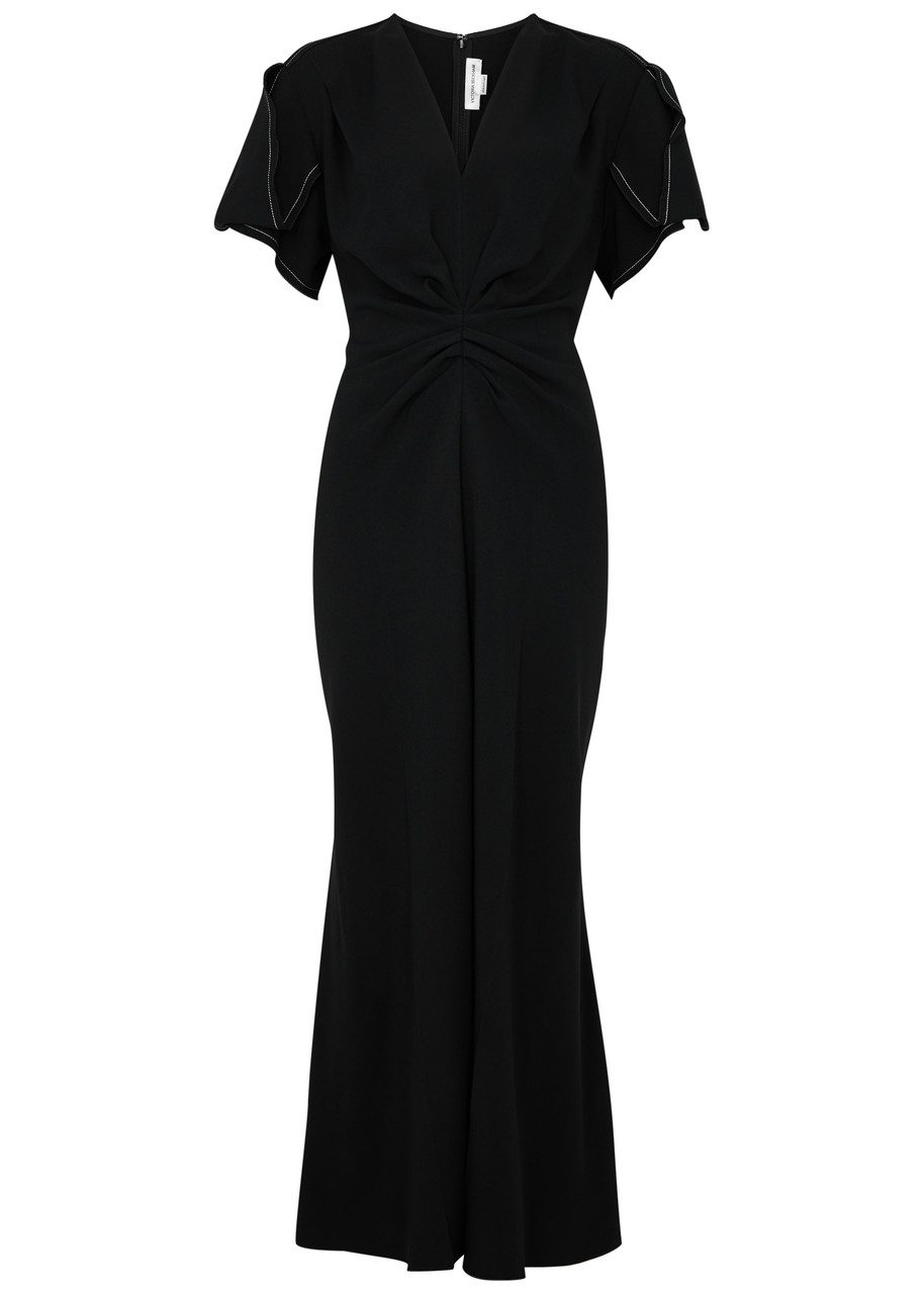 Victoria Beckham Ruched Stretch-crepe Midi Dress In Black