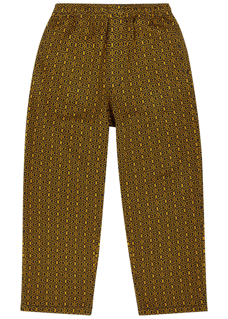 Bode Crescent Pattern-jacquard Cotton Sweatpants In Yellow