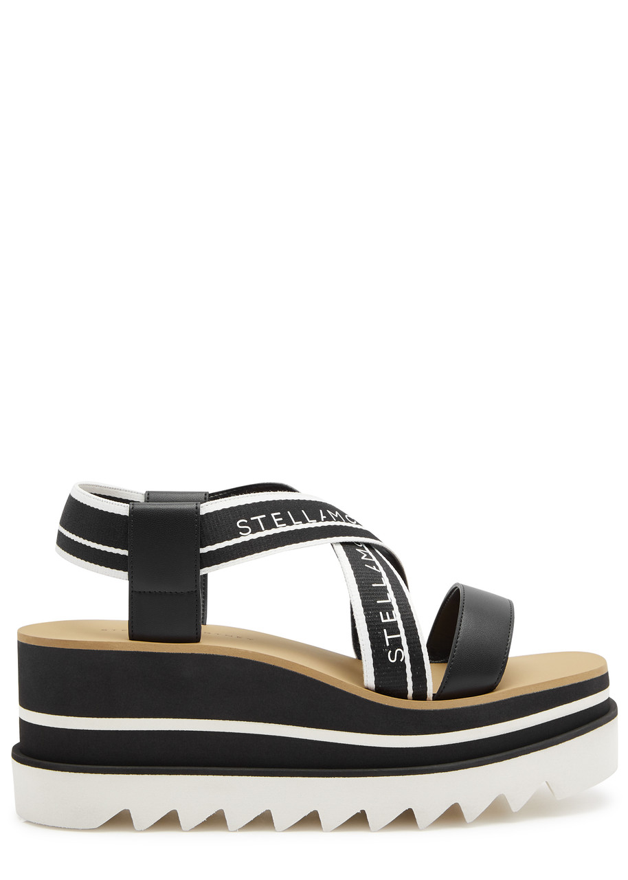 Shop Stella Mccartney Sneak-elyse Faux Leather Platform Sandals In Black And White