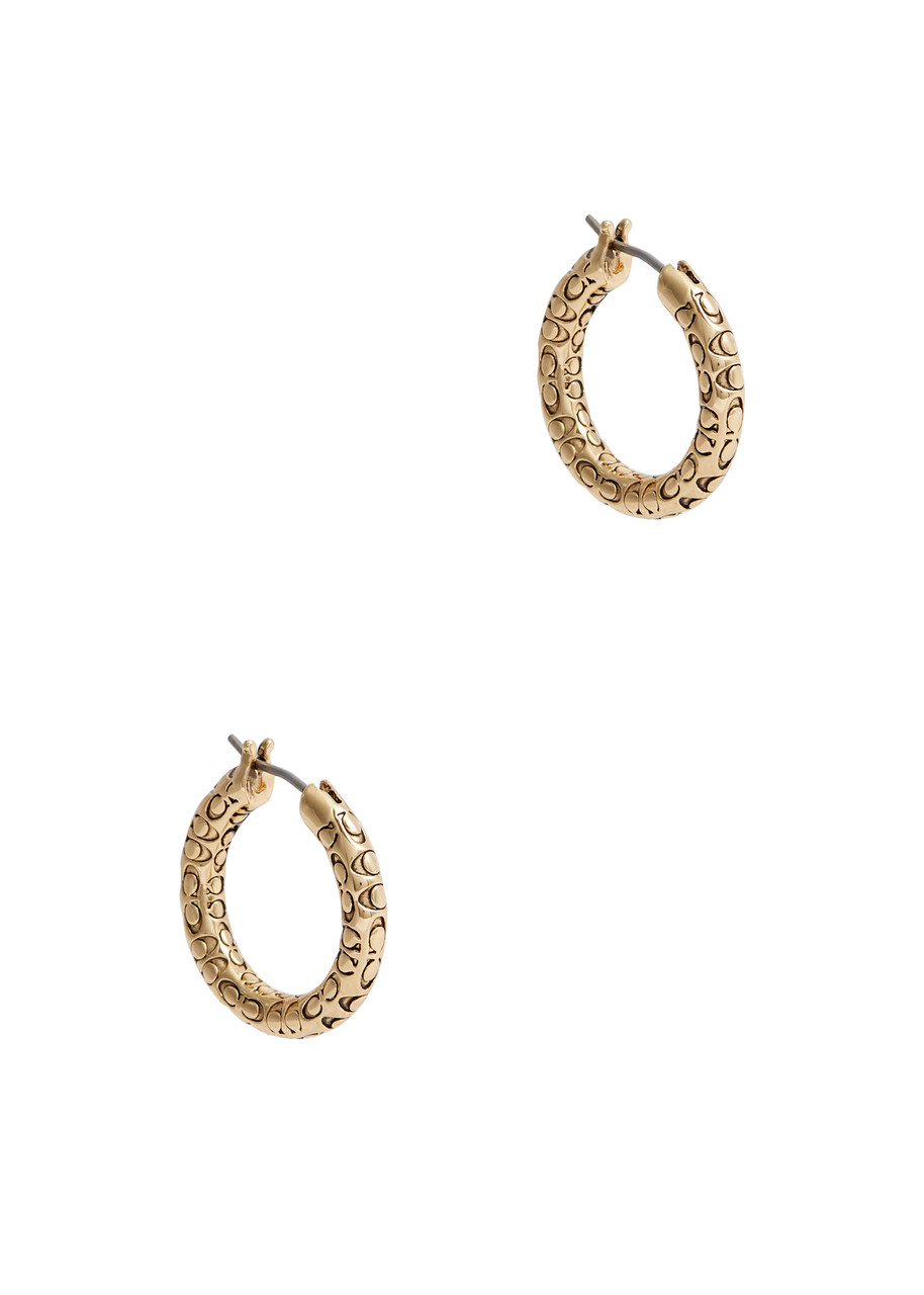 Coach Logo-engraved Hoop Earrings In Gold