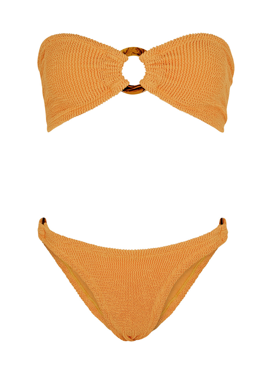 Hunza G - Gloria Seersucker Bandeau Bikini, Orange, One Size, Bandeau, Elasticated, Ring Embellishments, Machine Wash, Hunza G Bikini Gloria