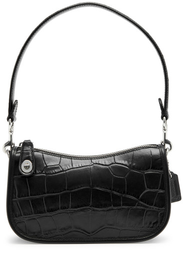 Coach Swinger 20 Crocodile-effect Leather Shoulder Bag In Black