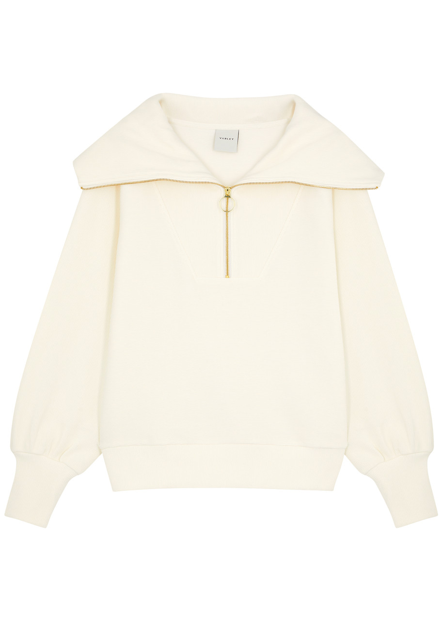 Varley Vine Ribbed Stretch-cotton Half-zip Sweatshirt - Ivory - XS