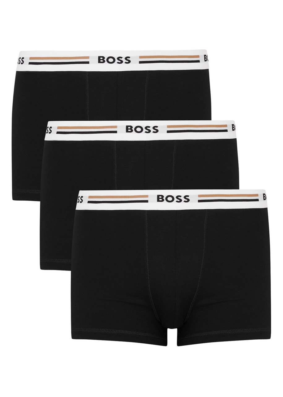 Hugo Boss Revive Mens 3-pack Soft-touch Stretch Trunks With Logo Waistbands In Black
