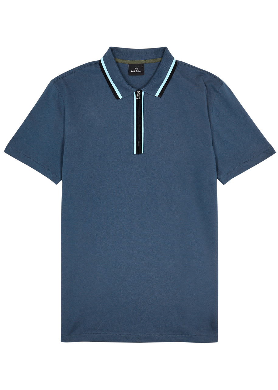 Ps By Paul Smith Stripe-trimmed Stretch-cotton Polo Shirt In Blue