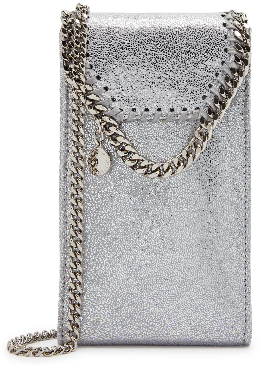 Stella Mccartney Falabella Faux Suede Cross-body Phone Case In Silver