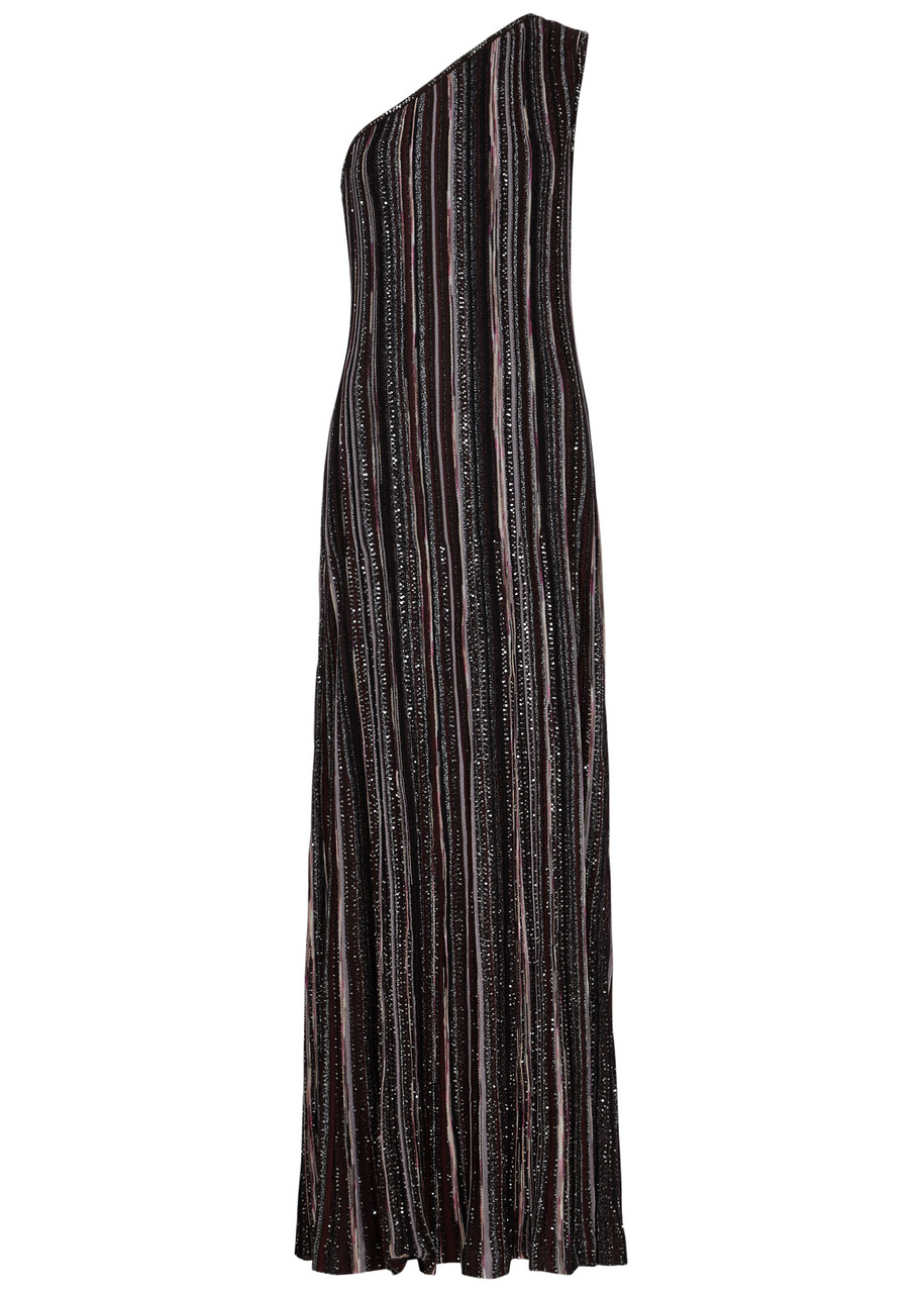 Missoni One-shoulder Embellished Fine-knit Maxi Dress In Multicoloured
