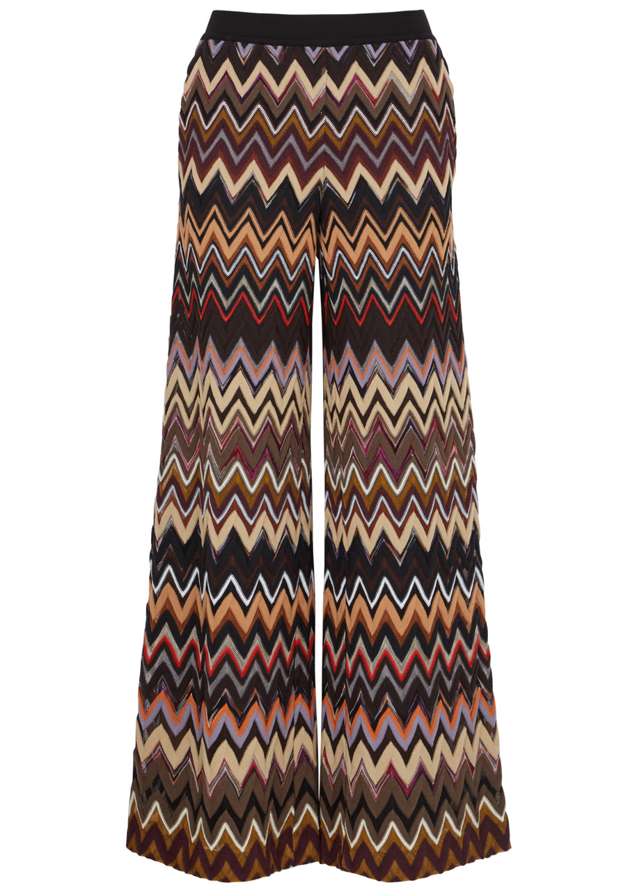 Shop Missoni Zigzag Wide-leg Wool-blend Trousers In Multicoloured