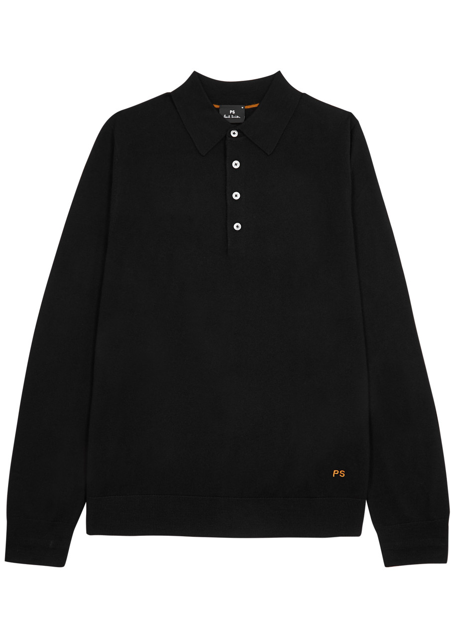 Ps By Paul Smith Logo-embroidered Wool Polo Shirt In Black