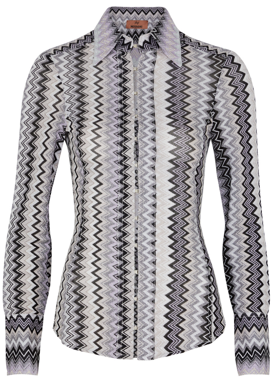 Missoni Zigzag-intarsia Metallic Fine-knit Shirt In Multicoloured