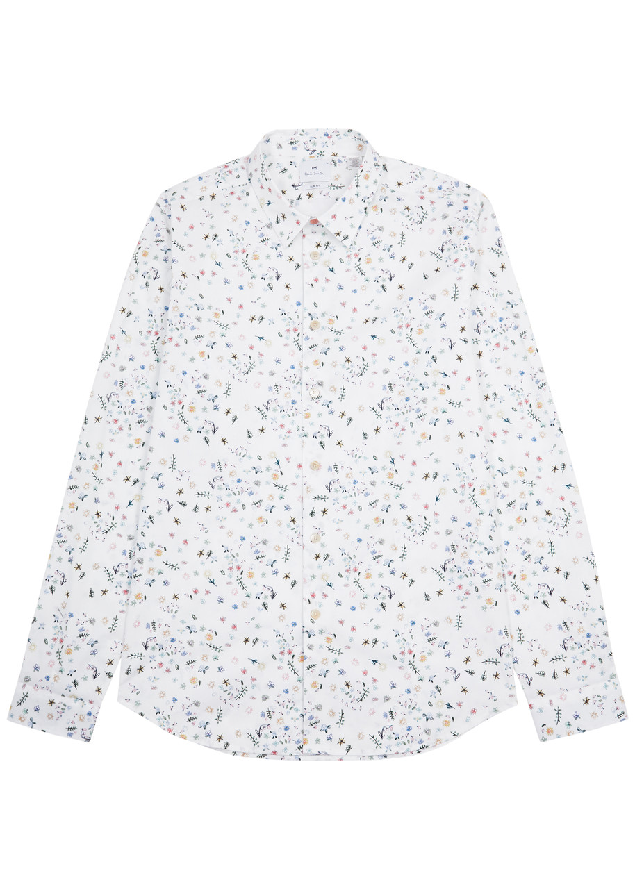 Shop Ps By Paul Smith Ps Paul Smith Floral-print Stretch-cotton Shirt In White