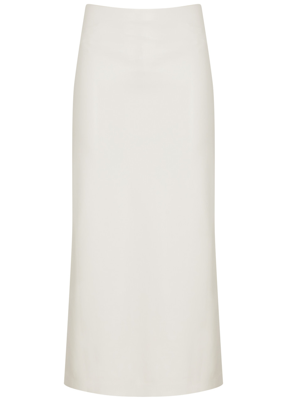 Alice And Olivia Maeve Faux Leather Midi Skirt In Off White