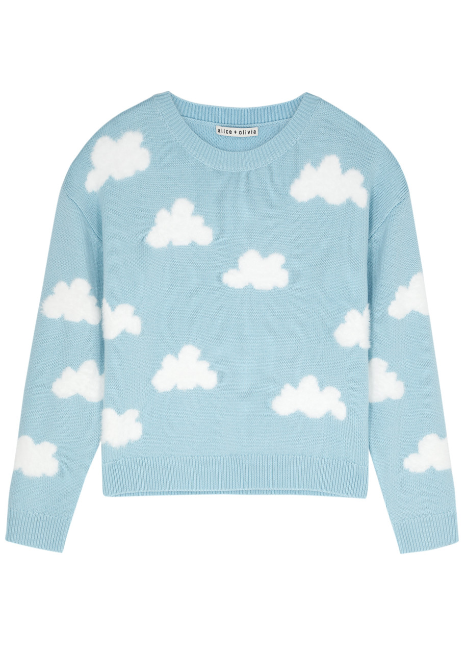 Shop Alice And Olivia Gleeson Cloud-intarsia Wool-blend Jumper In White