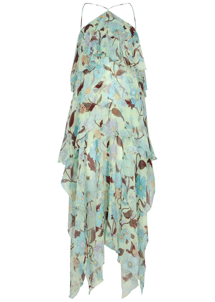 Shop Stella Mccartney Floral-print Tiered Silk Maxi Dress In Multicoloured