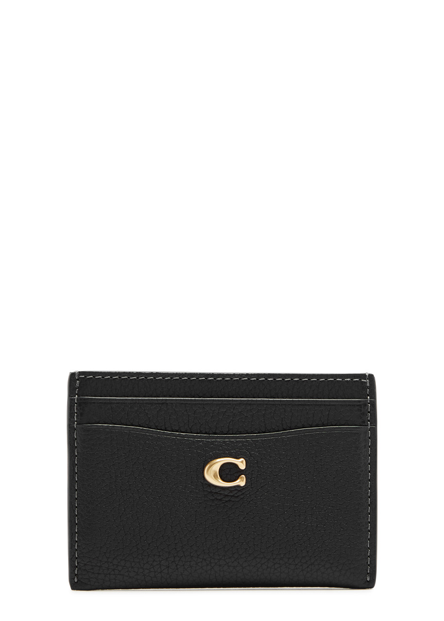 Coach Logo Leather Card Holder In Black