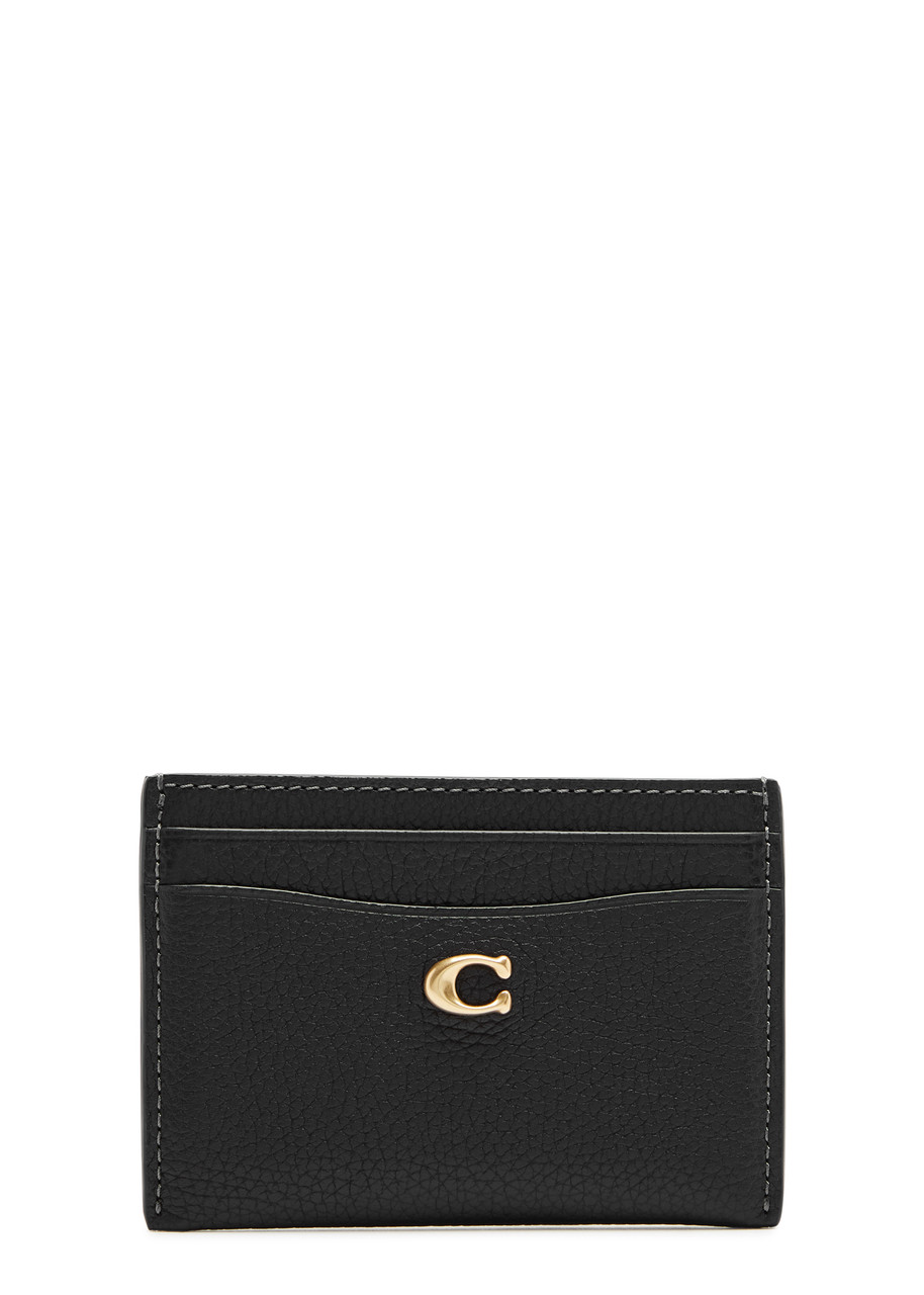 Coach Logo Leather Card Holder - Black - One Size