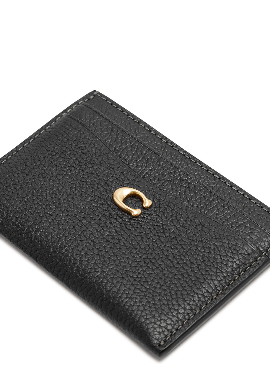  Coach Logo Leather Card Holder - Black - One Size 