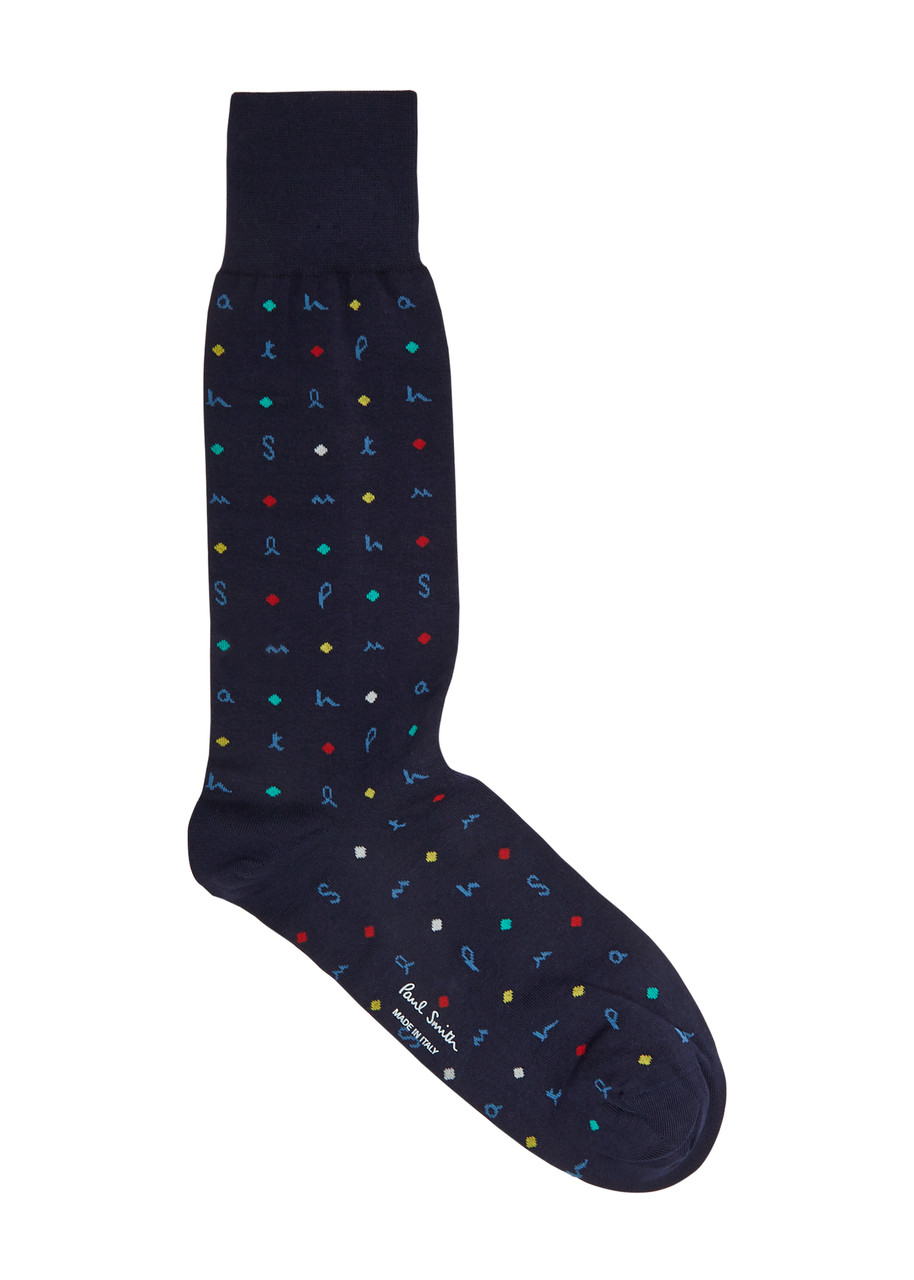 Paul Smith Ernest Letters Stretch-cotton Socks In Navy