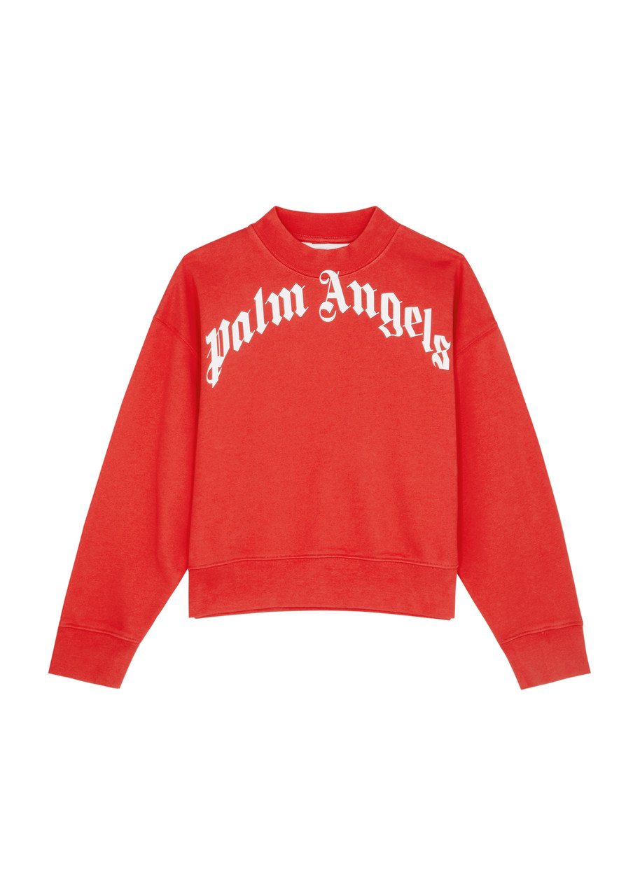 Shop Palm Angels Kids Logo-print Cotton Sweatshirt In Red