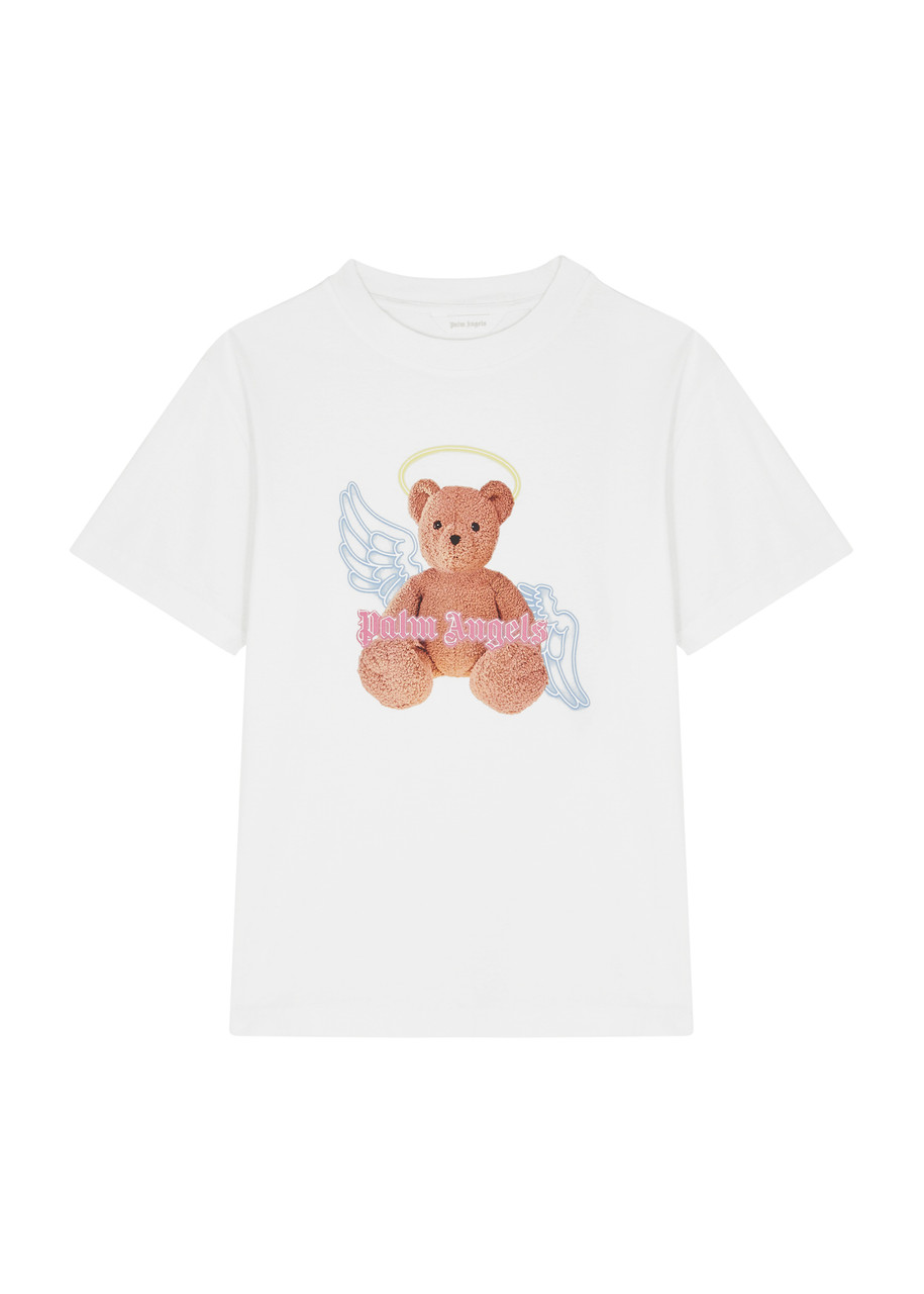 Palm Angels Kids Bear Angel Printed Cotton T-shirt (14 Years) In White