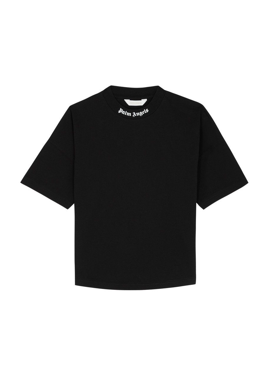 Palm Angels Kids Logo-print Cotton T-shirt In Black