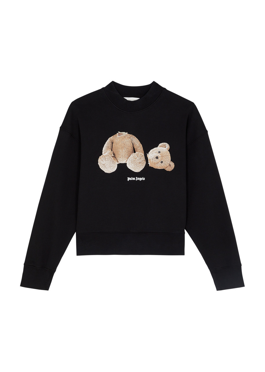 Palm Angels Kids Bear-print Cotton Sweatshirt In Black