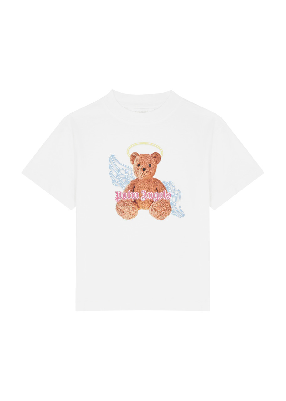 Shop Palm Angels Kids Bear Angel Printed Cotton T-shirt (4-12 Years) In White