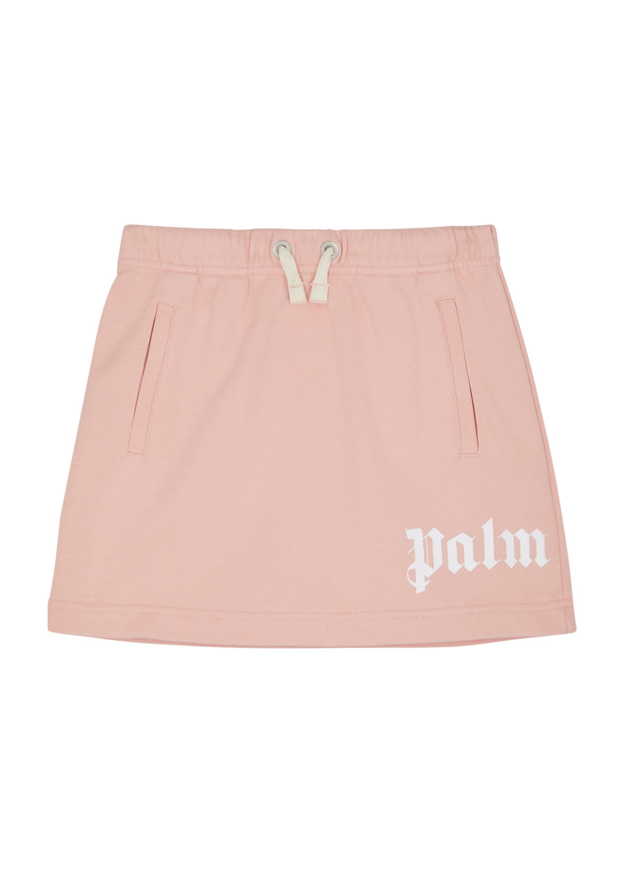 Shop Palm Angels Kids Logo-print Cotton Skirt In Pink