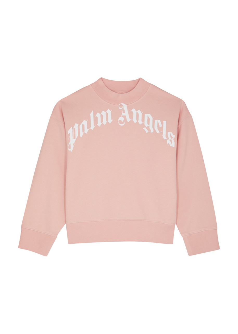 Palm Angels Kids Logo-print Cotton Sweatshirt In Pink