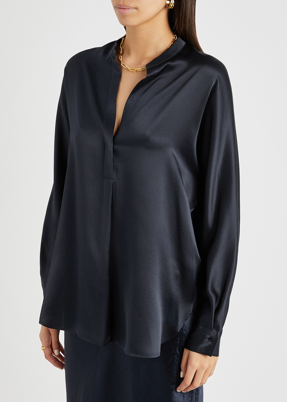  Vince Silk Blouse - Navy - S 