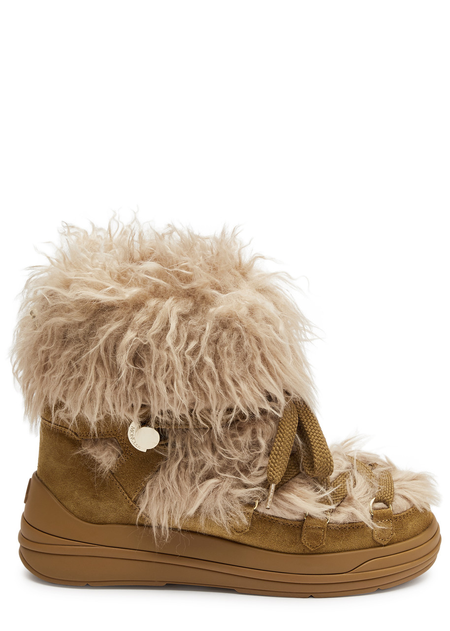 Moncler Insolux Faux Fur-trimmed Suede Snow Boots In Brown