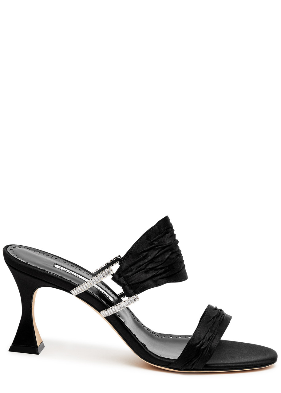 Shop Manolo Blahnik Chinap 70 Satin Mules In Black