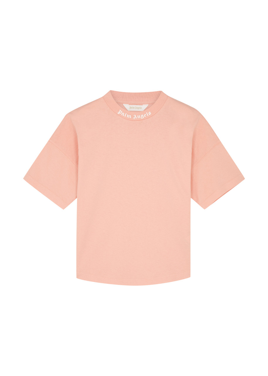 Palm Angels Kids Logo-print Cotton T-shirt In Pink