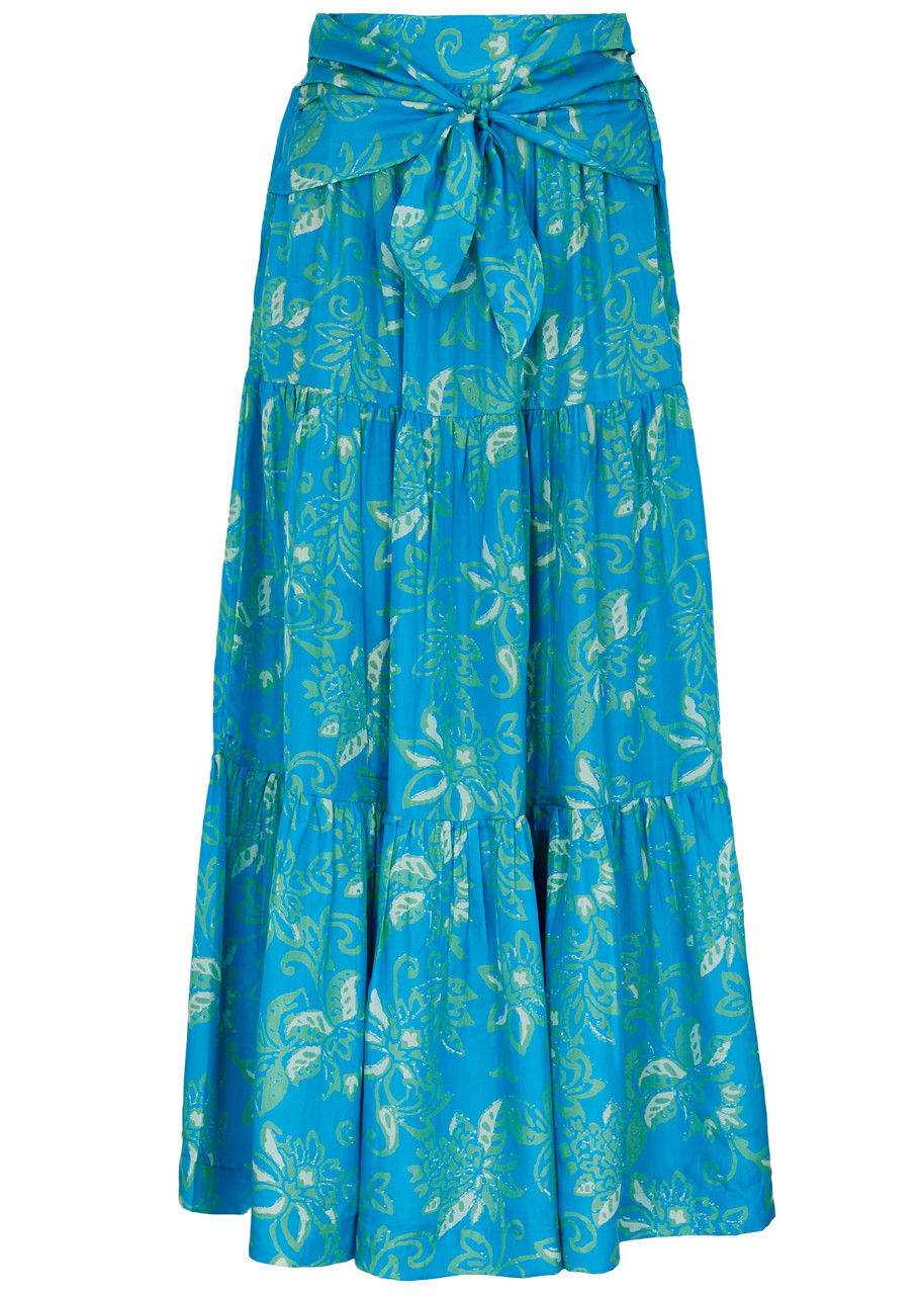 Hannah Artwear Lucca Floral-print Silk Maxi Skirt In Blue