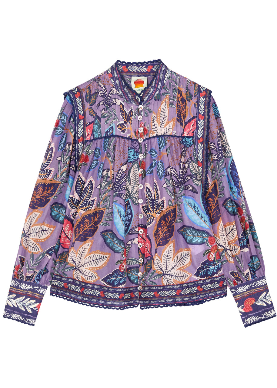 Farm Rio Wild Night Printed Cotton Blouse In Lilac