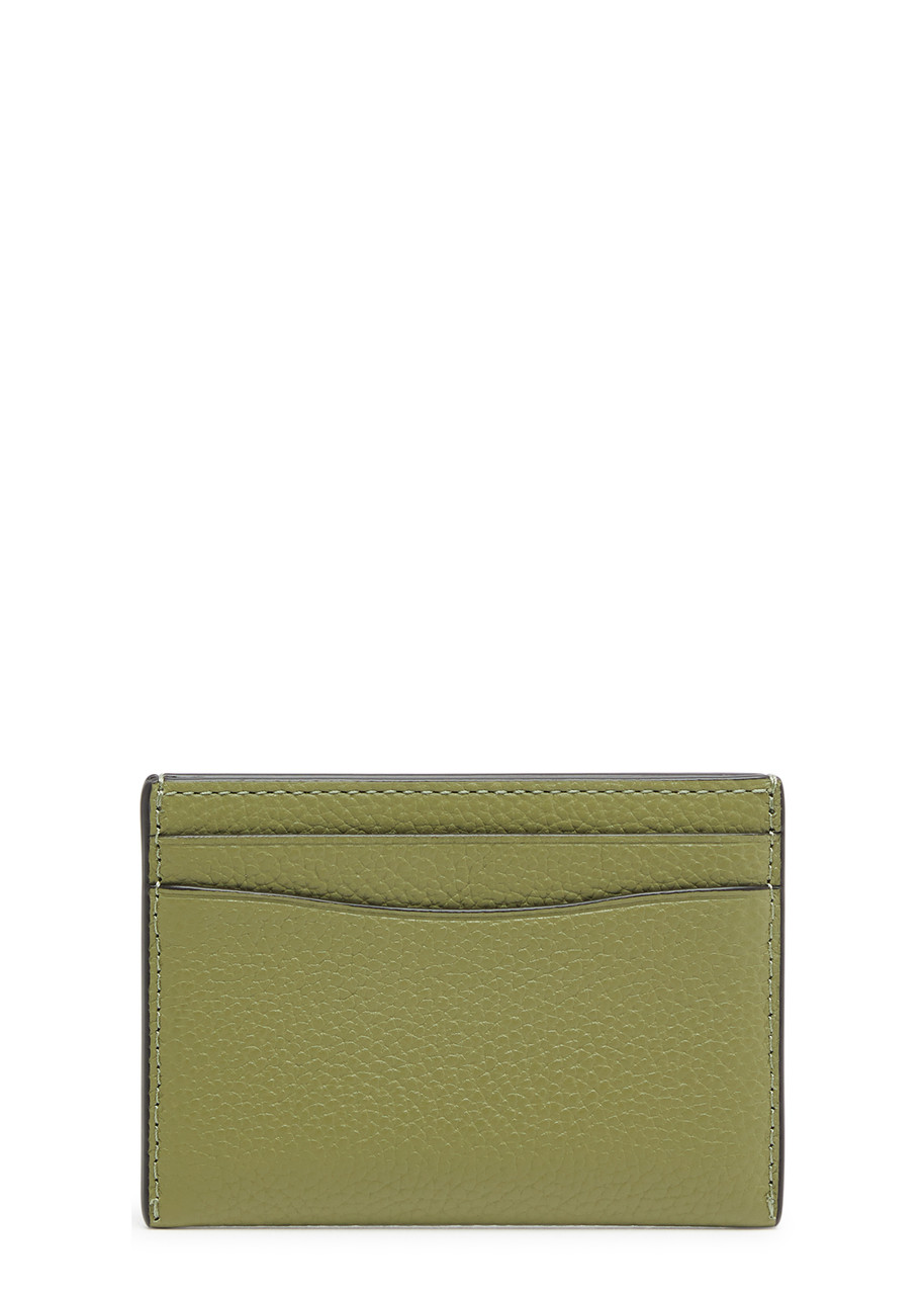  Coach Logo Leather Card Holder - Olive - One Size 